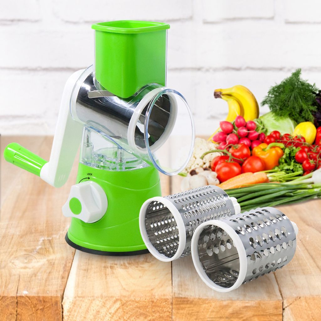 3-in-1 Manual Tabletop Drum Grater, Slicer & Shredder