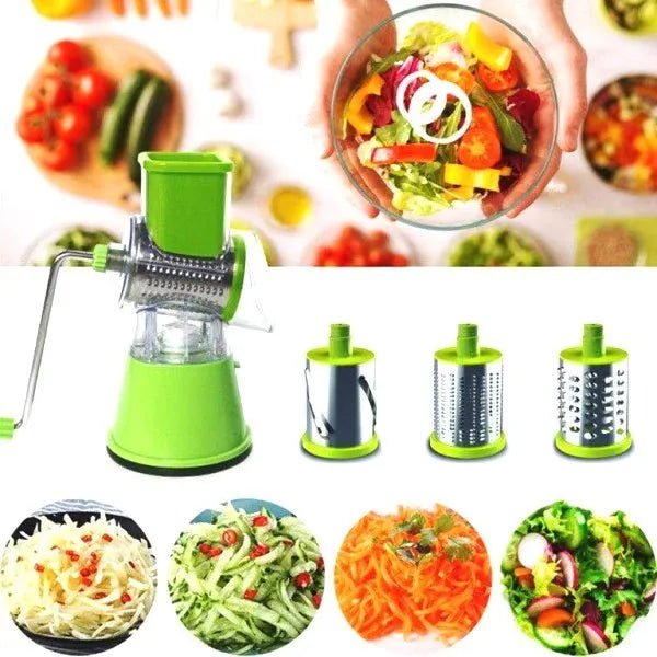 3-in-1 Manual Tabletop Drum Grater, Slicer & Shredder